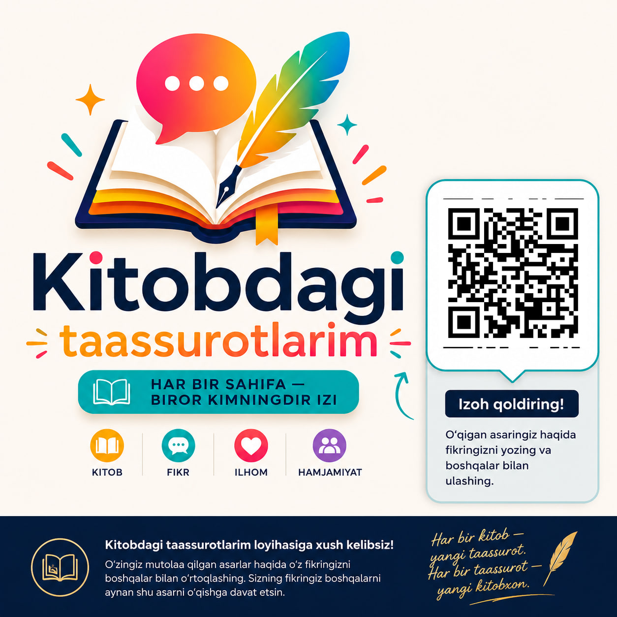 KITOBDAGI TAASSUROTLARIM loyihasiga xush kelibsiz!